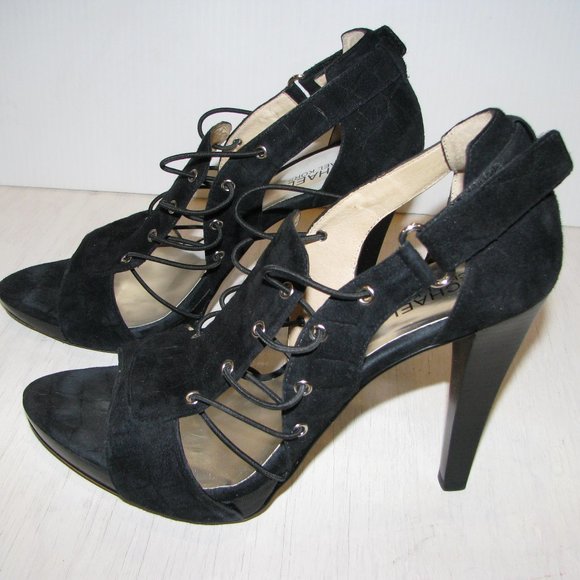 Authentic Michael Kors High Heels Jillian Open Toe Black Suede Shoes (Size 9) - Picture 4 of 9